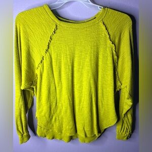 Pilcro Anthropologie Neon Green Yellow Knit Top Boho Slouchy Medium Ruffled